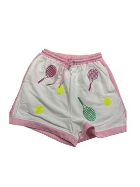 Fantastic Fawn Sequin Tennis Embroidered Shorts Pink/White Size Medium